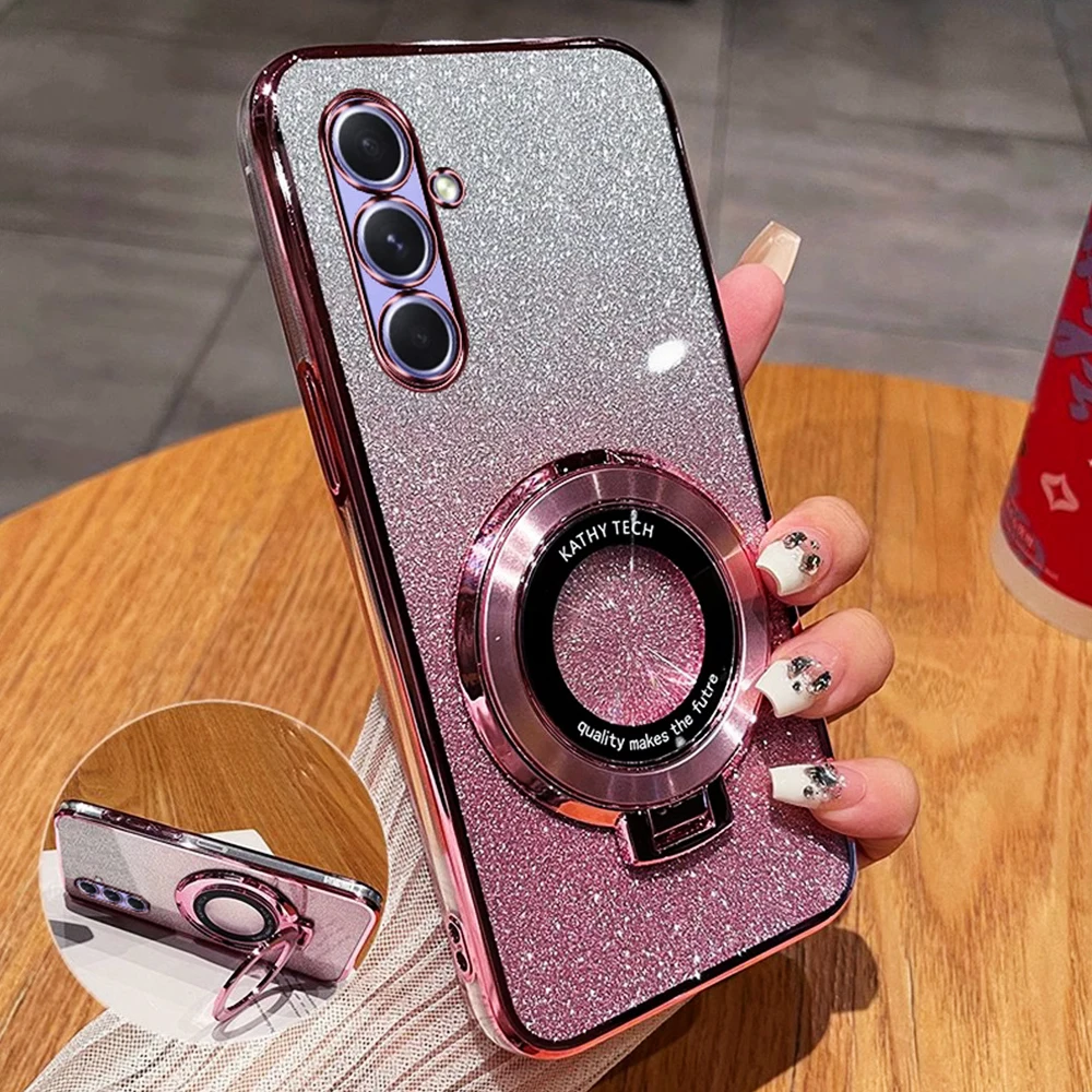 Чехол с магнитным кронштейном и блестящим покрытием для Samsung Galaxy A16 A06 A55 A15 A25 A35 A05