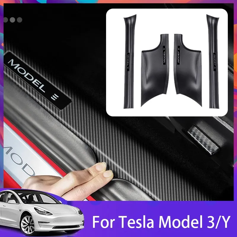 

Tesla Door Sill Guard Strip Sticker For Tesla Model 3/Y 2021-2023 Accessories ABS Carbon Fiber Pattern Interior Mouldings