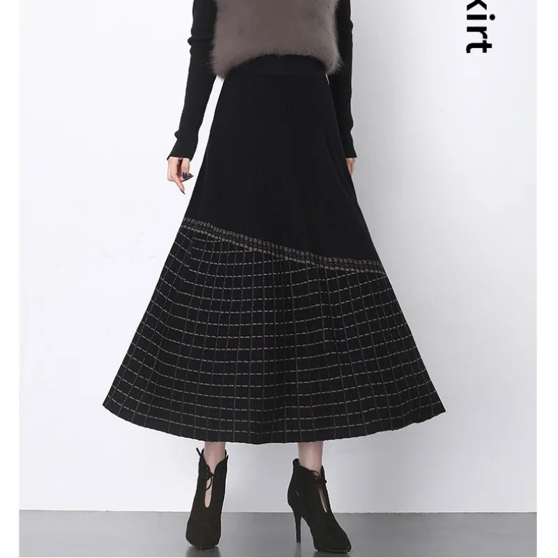 

Женская Повседневная клетчатая юбка, Свободная трикотажная трапециевидная юбка до середины икры с поясом на резинке, модель V788 на осень и з...