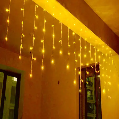 

96 светодиодных водонепроницаемых гирлянд-занавесок в виде сосулек, рождественское, свадебное, праздничное украшение, фоновая лампа для дом...