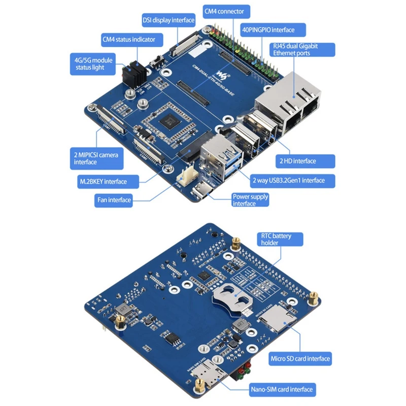 Плата расширения Waveshare CM4 для Raspberry Pi компьютерный модуль 4 USB3.0 RJ45 двойной порт