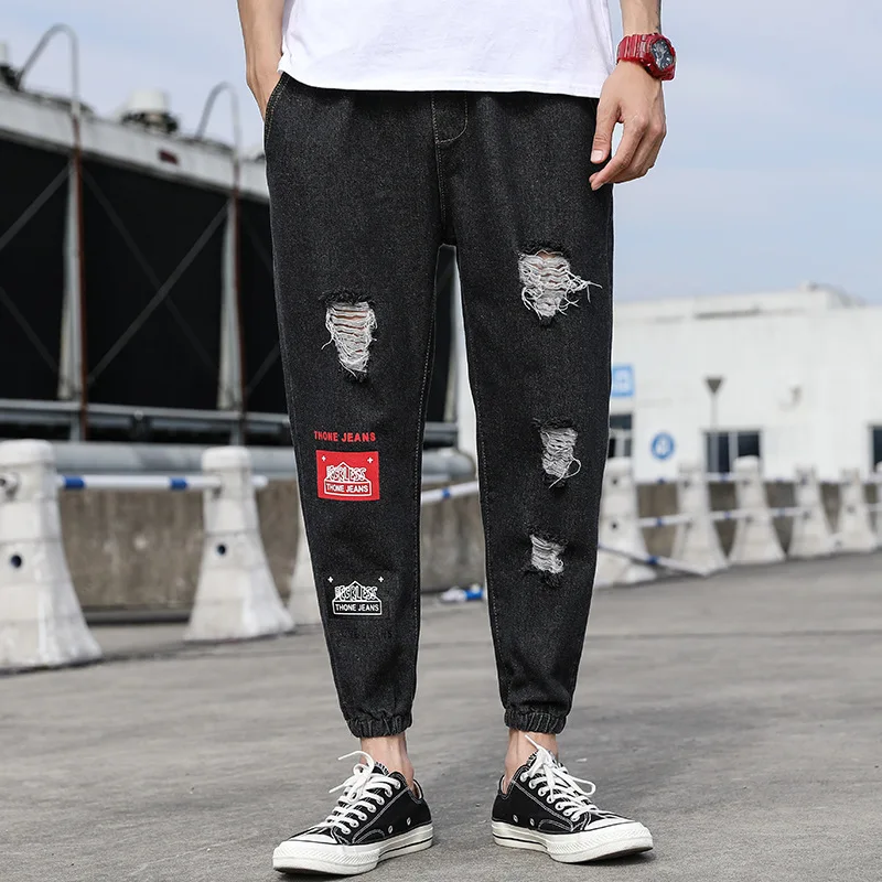 

Distressed Ripped Hole 2022 Beam Brand Loose Summer Thin Light-colored Wide-legged Beggar Jeans Teenagers Harem Pants Trousers