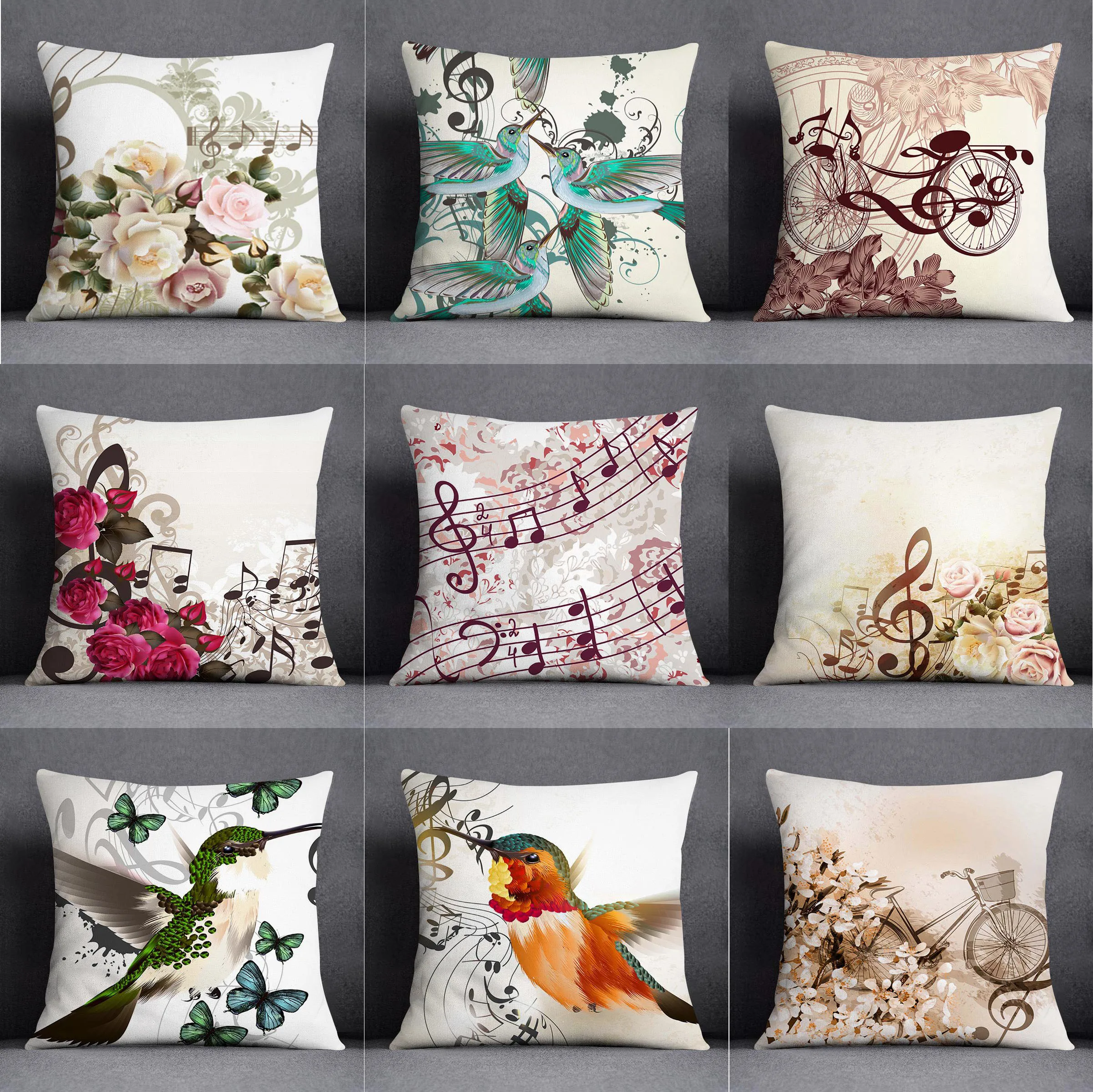 

45x45cm Music Flower Note Guitar Series Pattern Home Decoration Throw Pillow Case Home Office Sofa Decoration Cushion Cover