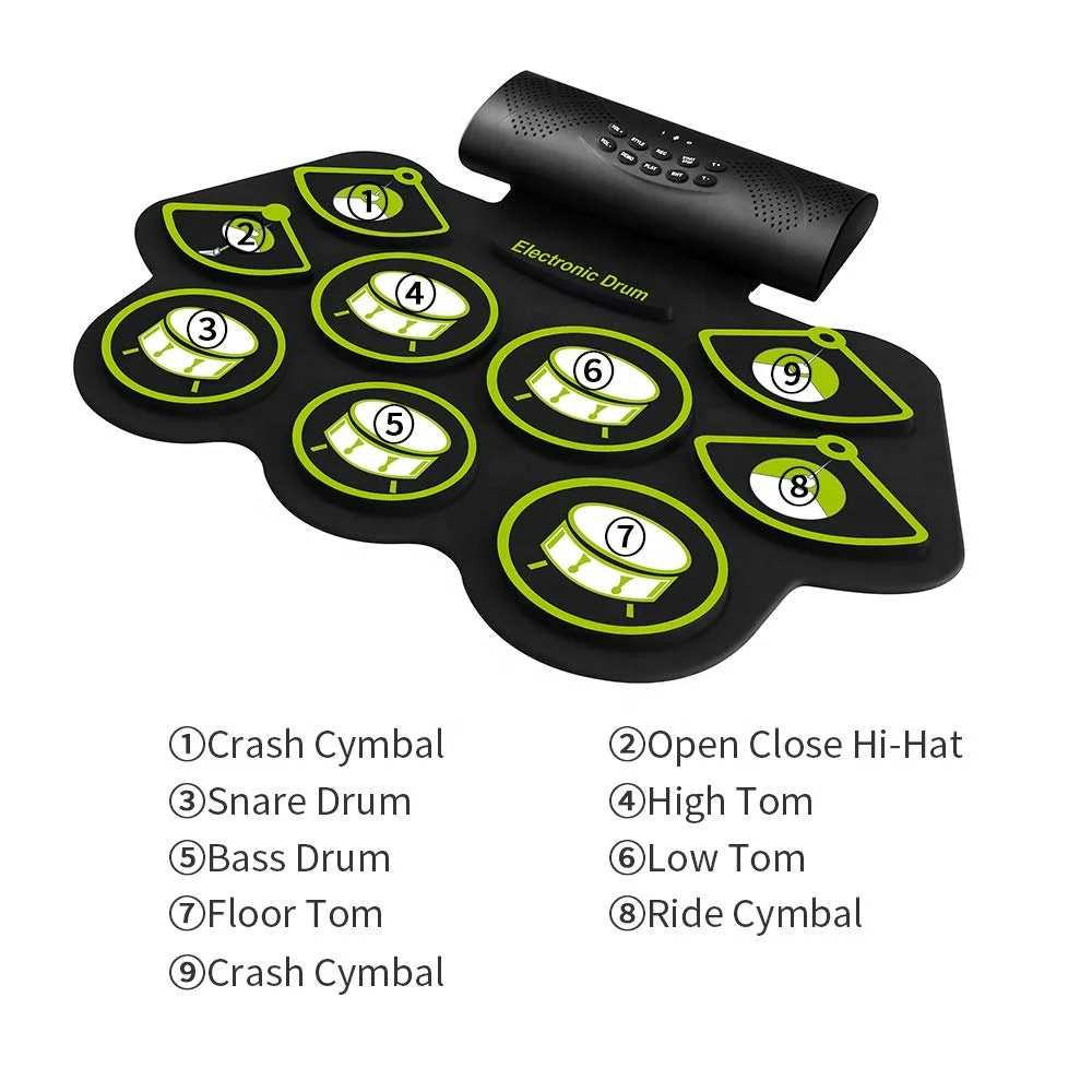 Электронный барабанный USB-барабан набор музыкальных инструментов зеленый цвет