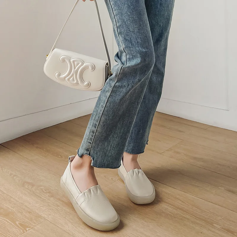 Sneakers Women's First Layer Cowhide 2023New Casual Lazy Work Comfort Work Shoes Handmade Sneakers Loafers Platform Shoes  Women
