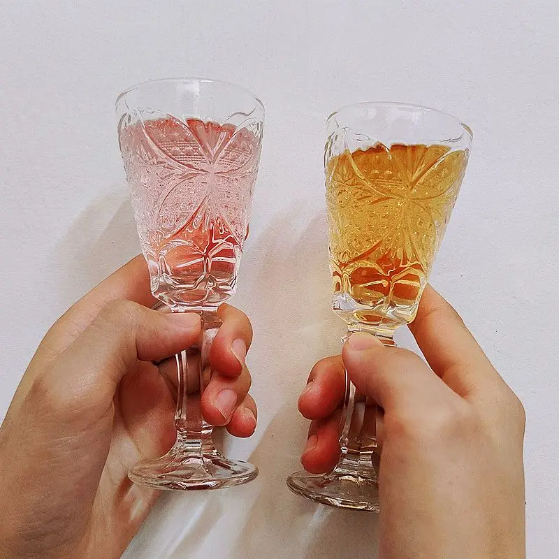 Фото Стакан, посуда, винтажная Коктейльная чашка ins, простая чашка Baijiu для красного вина, рельефная чашка для холодных напитков, чашка для иностранного вина, шампанского №4