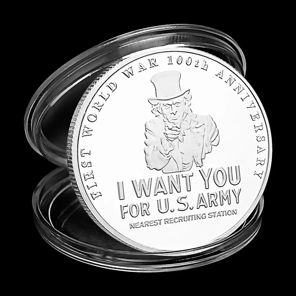 

Ювелирная сувенирная монета «Я хочу тебя для армии США», 100 ювелирных изделий, Дядя Сэм, Посеребренная памятная монета