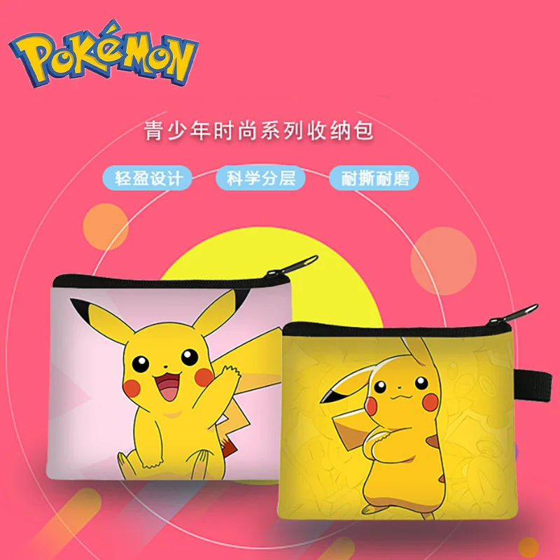 

Детский кошелек для монет с покемоном из аниме «Пикачу», кредитница из полиэстера, милый мультяшный Миниатюрный держатель для монет на молн...