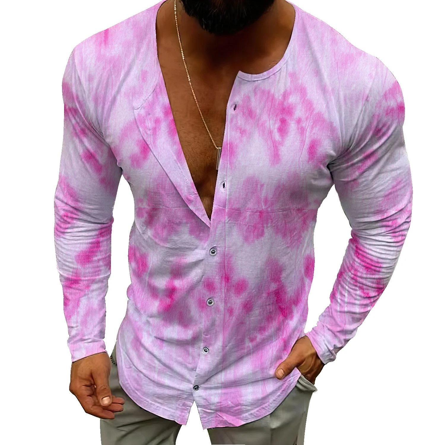 

Men's Shirts Long Sleeve Spring Autumn Slim Fit Casual Middle and Young Tie Dye Shirts Men's Cardigan New Men's Clothing