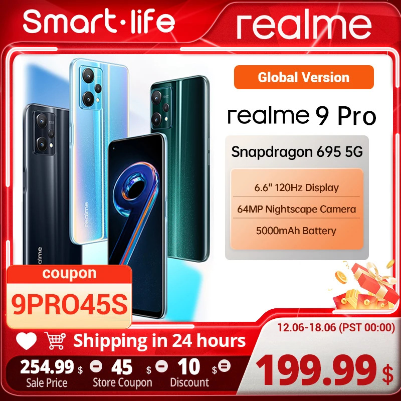 Global Version Realme 9 Pro 5G 8GB RAM 128GB ROM 6.6inch FHD+ Display 120Hz Qualcomm Snapdragon 695 5G