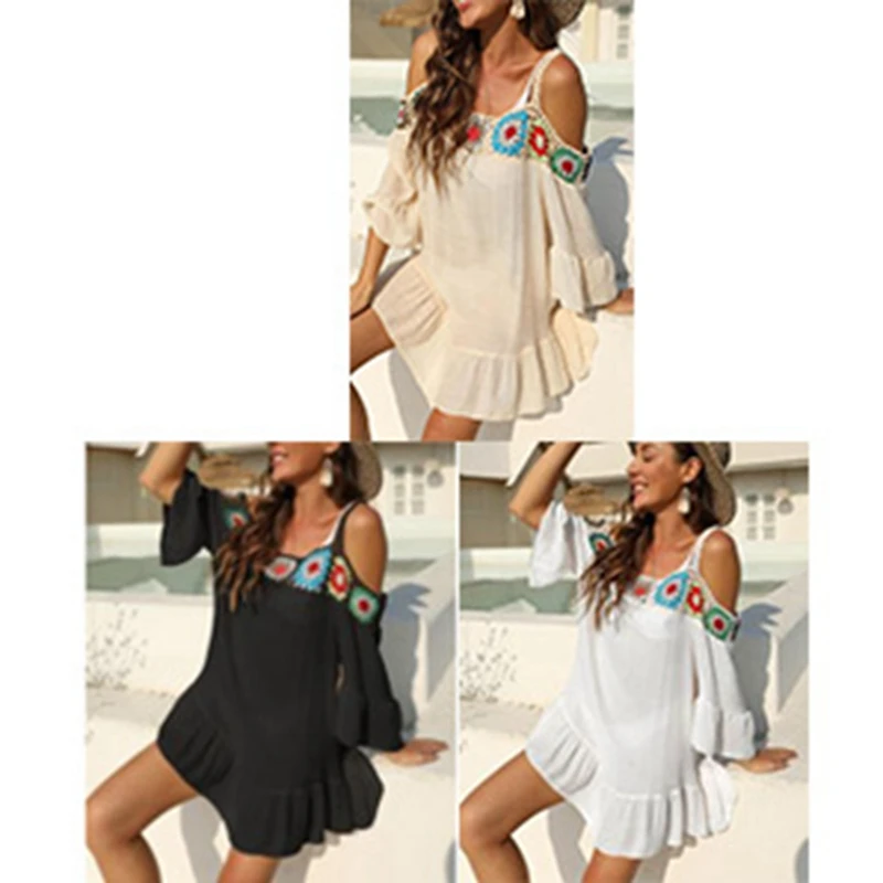 

ASDS-Women's Crochet Stitching Sexy Suspender Dress Strapless Ruffled Beach Dress One Size