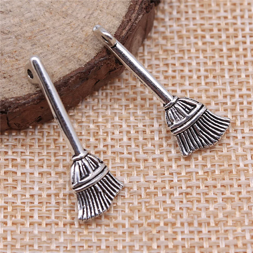 20Pcs 27x10mm Antique Silver Color Broom Charms Pendant for Jewelry Making DIY Jewelry Accessories for Jewelry Wholesale