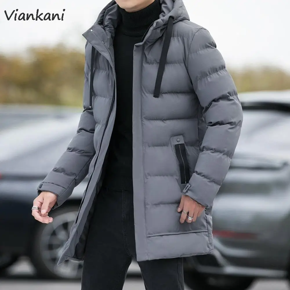 Men Long Puffer Jacket Autumn Parka Jacket With Hood Korean Fashion Slim Fit Long Jackets Men Cotton Padded Warm Coat 2022 Trend