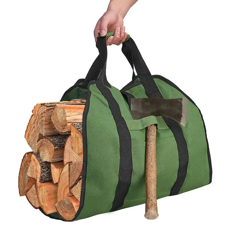 

Log Carrier Waxed Canvas Firewood Carrier Bag Fire Wood Holder Outdoor Log Carrier Tote Wood Stove Fireplace Accessories With