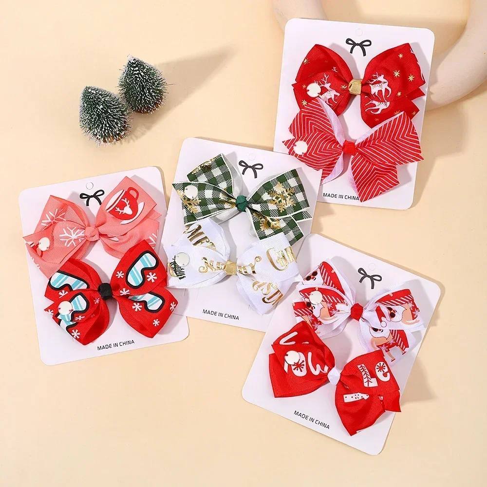 HAHAYL 2 шт. рождественские банты заколка для волос маленьких девочек лента с милым