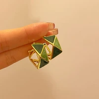 s925 needle fashion jewelry green enamel earrings 2022 new trend geometric drop earrings for women accessories