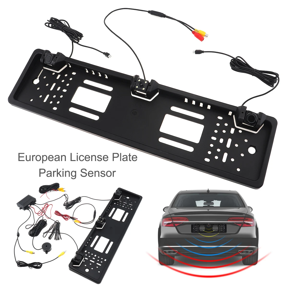 

Car Rear View Camera HD CCD 170 Degree Auto Parktronic EU Car License Plate Frame with 2 Visual Reversing Radar Detector Backup