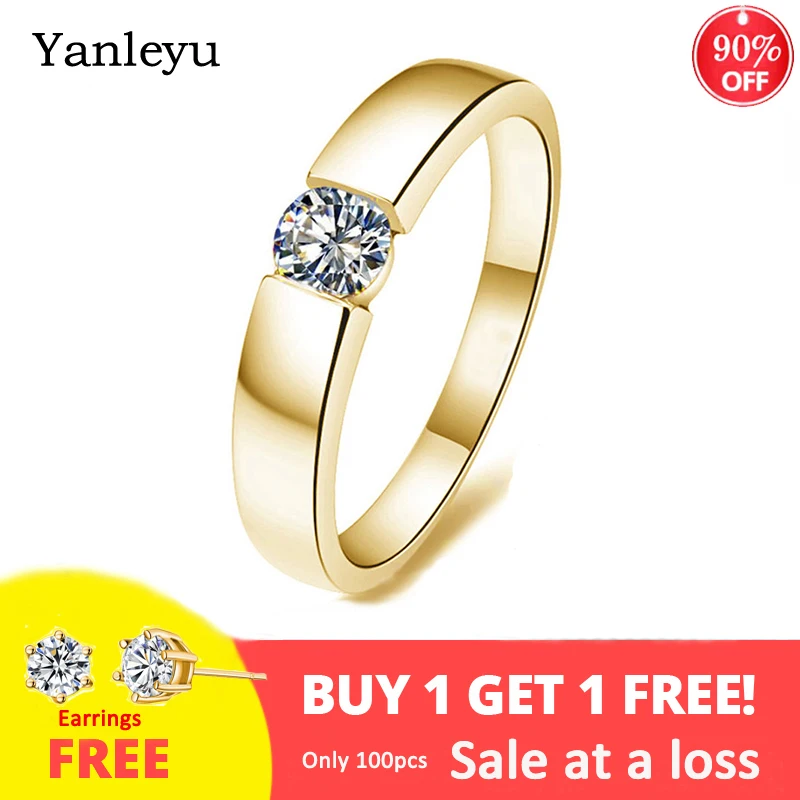 

Yanleyu Luxury Original 18K Gold Color Ring with Solitaire 0.5 Carat Cubic Zirconia CZ Jewelry for Men Women Wedding Bands PR16