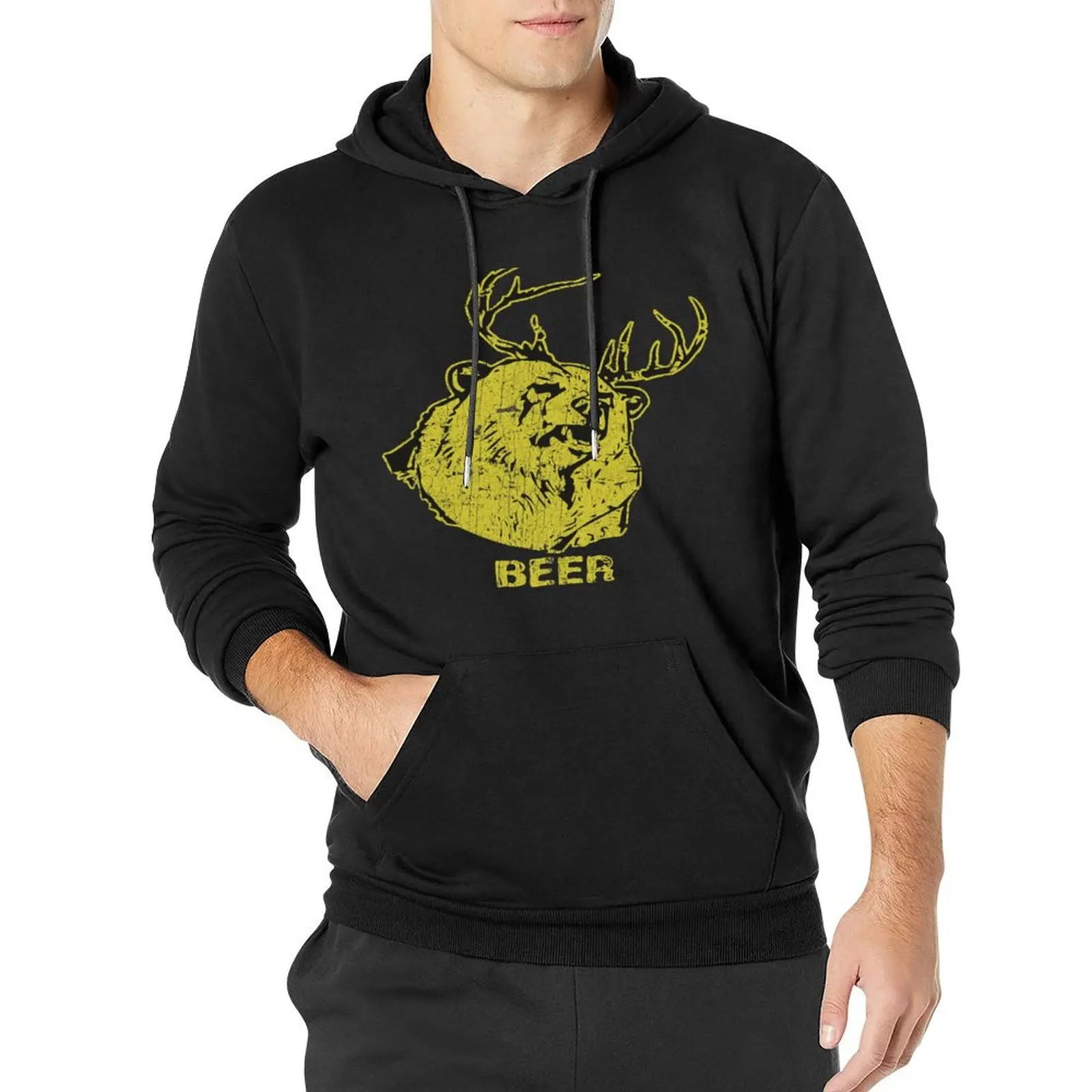 

Bear Deer Beer Tri-blend Essentials Hoodies Autumn Cool Animal Casual Sweatshirts Men Hip Hop Classic Oversized Pullover Hoodie