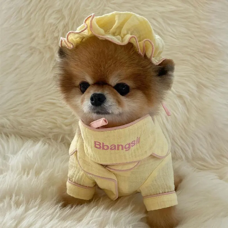 

Solid Pajamas Pet Dog Clothes Cat Cotton Shirts Clothing Dogs Cotton Small Chihuahua Summer Yollow Fashion Breathable Girl Pug