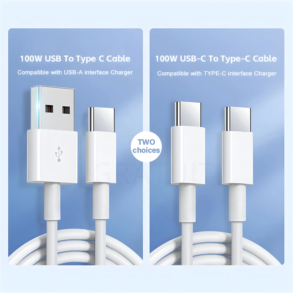 100W 7A Fast Charging USB Type C Cable for Samsung S23 Ultra Xiaomi 13 Redmi POCO Huawei Phone Charger USB C Cables Accessories