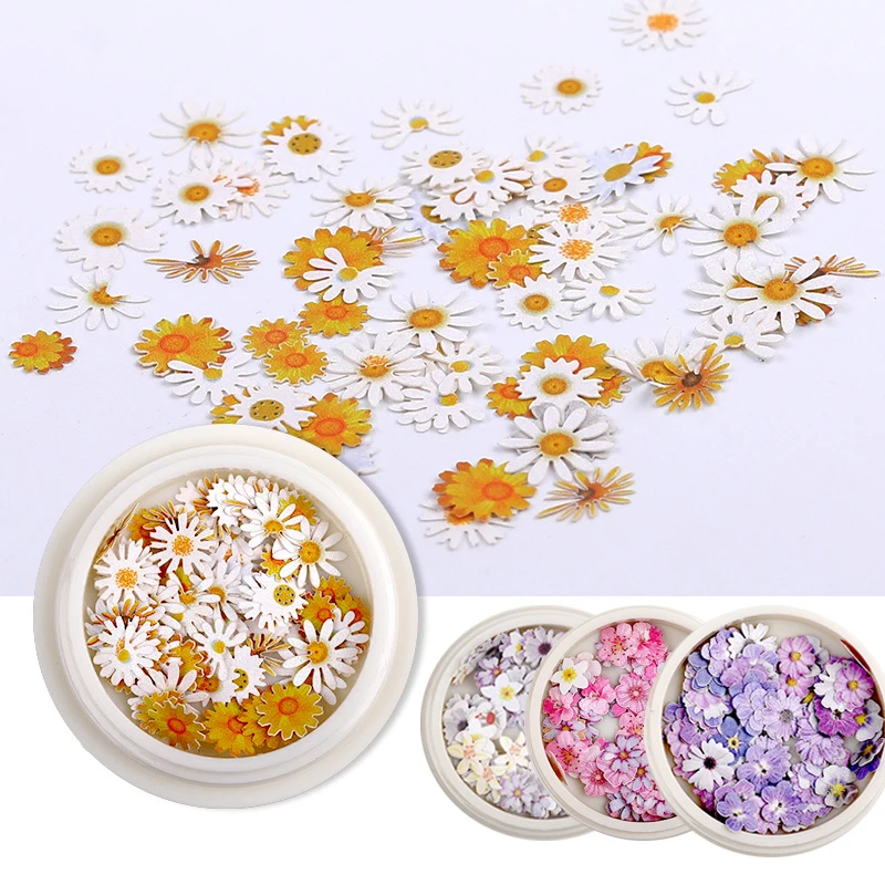 Nail Art Color Mixed Flower Wood Pulp Piece Small Daisy Rose Fresh Pastoral Nail Dried Flower Patch DIY Nail Art Decoration