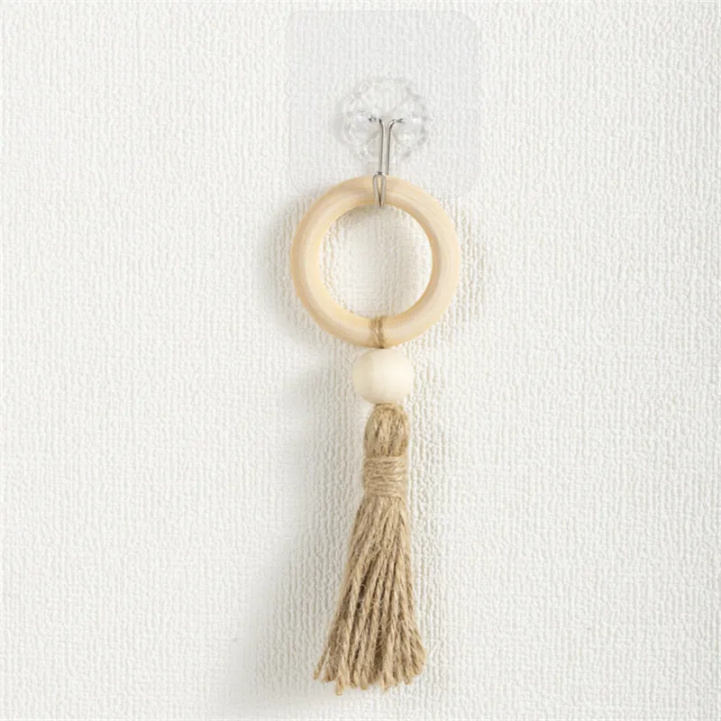 Кольцо из пеньковой веревки для детской комнаты, деревянные бусины, кисточка, застежка для салфеток, настенные подвесные аксессуары для детской комнаты, подвесное украшение для дома, роспись