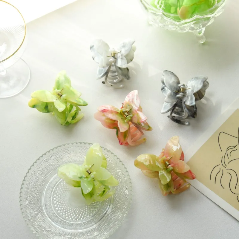 Fairy Green Butterfly Hair Claw Plastic Sweet Princess Crab Clip Hairpins Headwear for Women Girls Spring Accessories
