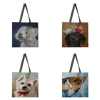 womens shopping bag oil painting dog print womens large capacity shopping bag designer handbag