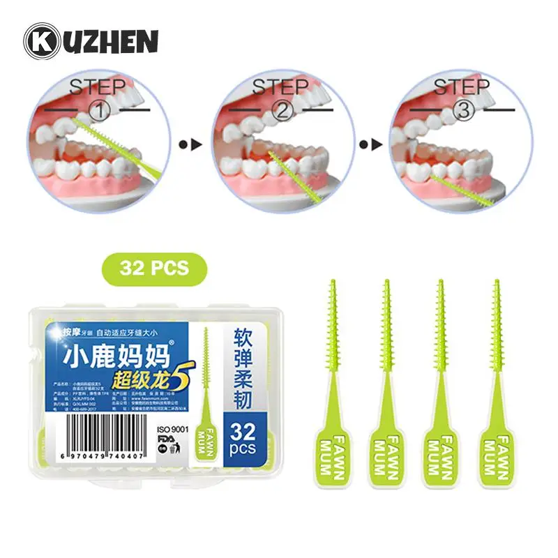 

32pcs/1Box Soft Silicone Interdental Brushes Teeth Care Oral Cleaning Brush Toothpicks Dental Floss Tooth Hygiene Tools