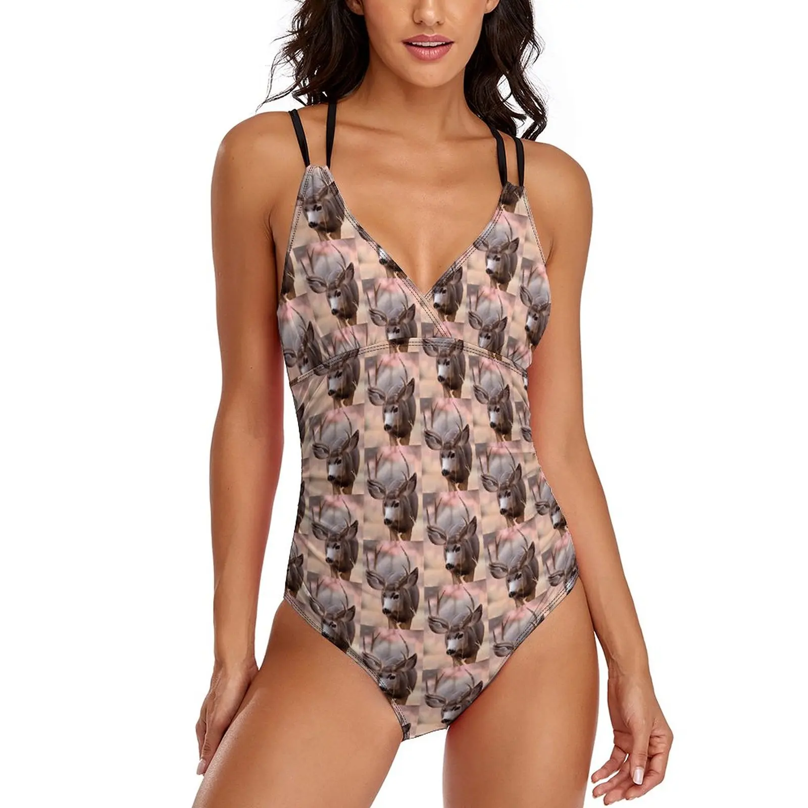 

Mule Deer Antlers Swimsuit Sexy Animal Print One-Piece Swimwear Push Up Swimsuits Trendy Beach Wear Birthday Gift