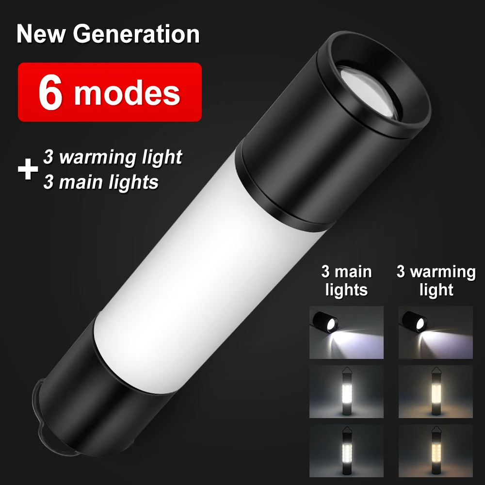 

USB Rechargeable LED Telescopic Flashlight with Tripod Zoomable LED Torch Camping Tent Lamp Outdoor Night Light Hanging Lantern