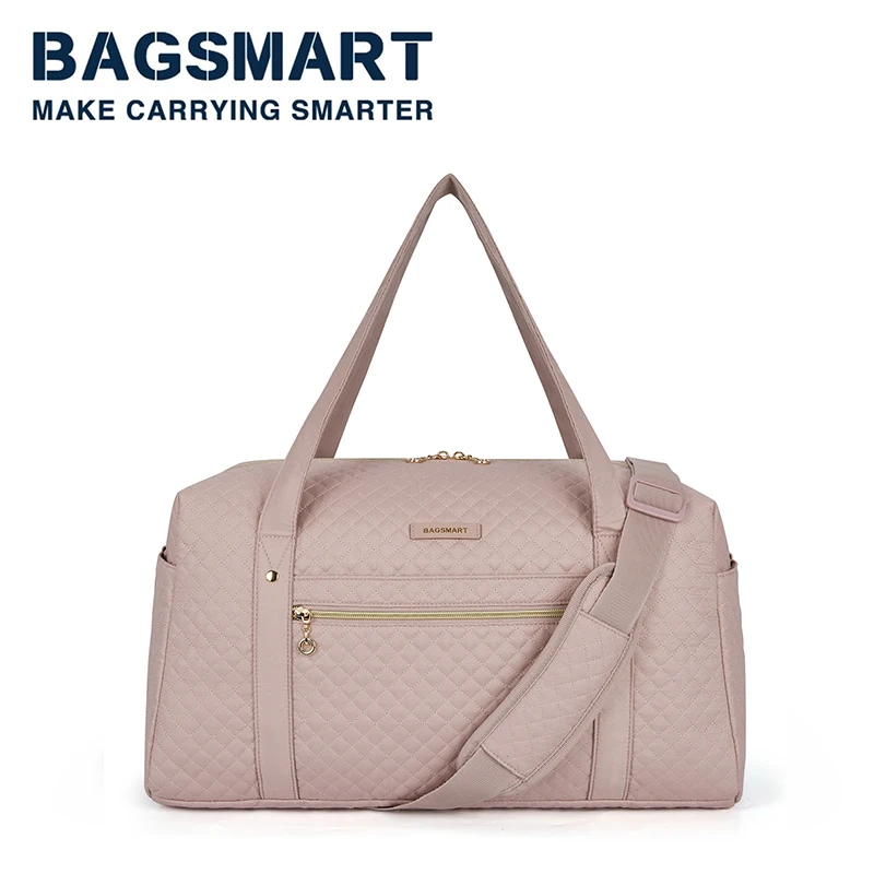 BAGSMART 2 Pcs Women Weekend Bag Carry on luggage Men Travel Duffle Bags Large Capacity Overnight Pink Nylon Waterproof Totes