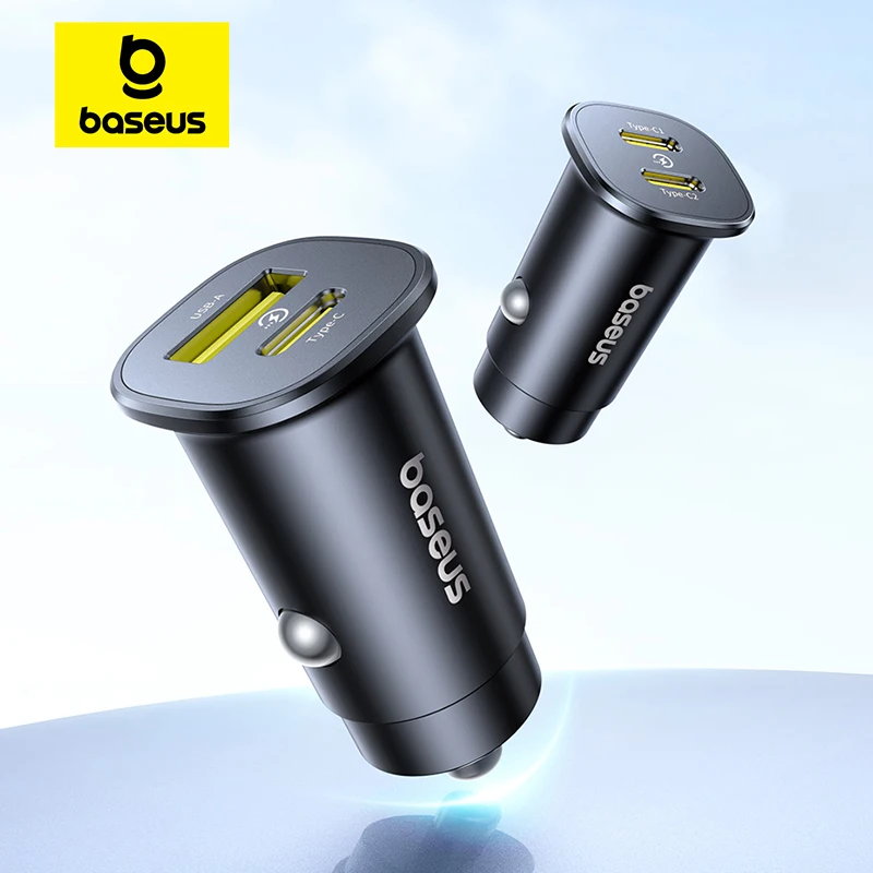 Baseus 30W Car Charger Fast Charging Dual Port USB Type-C PD QC FCP AFC For iPhone 16 15 Samsung S24 S25 Xiaomi Huawei Tablet