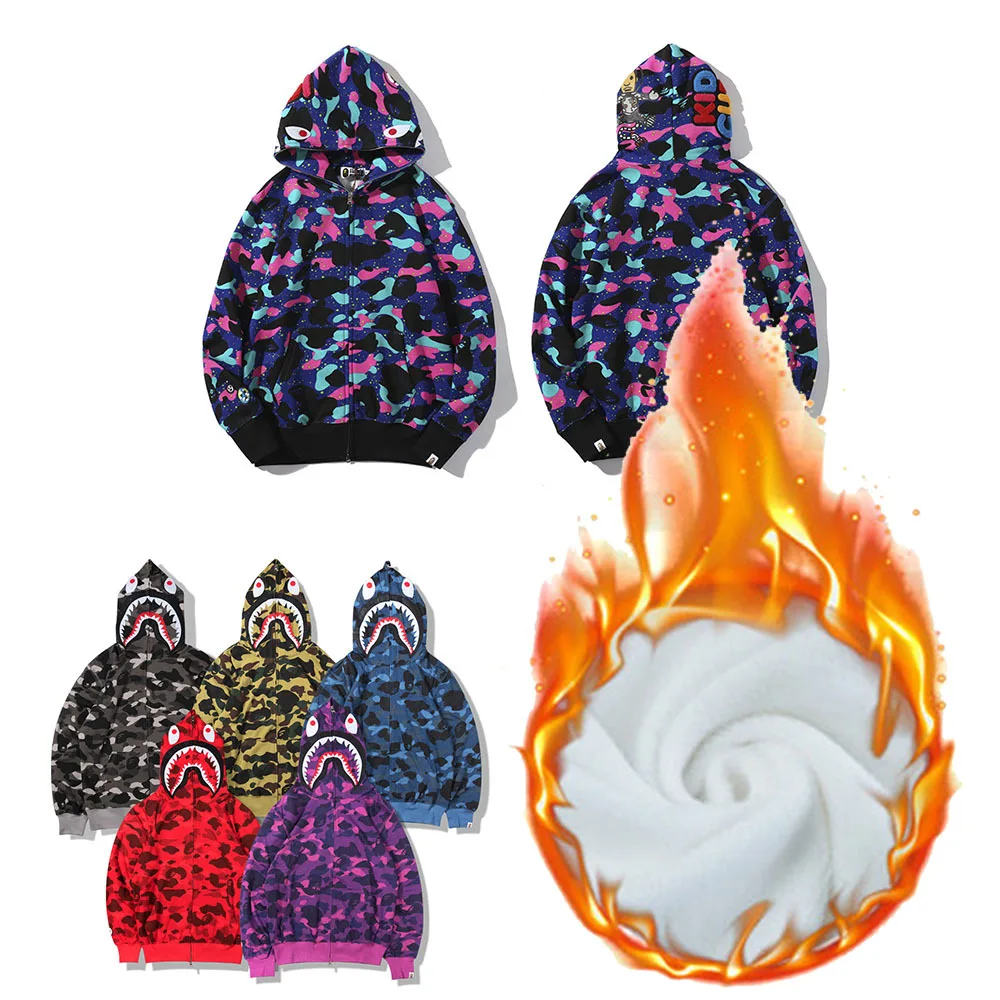 

Harajuku Shark Mouth Hoodie, 3D Zippered Hoodie Men's and Women's Outerwear with Thickened Fleece, Pullover Street Apparel, Y2k
