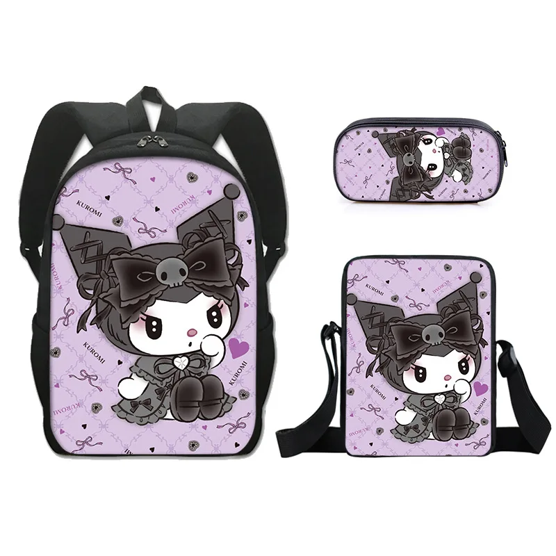 

Sanrio Kuromi Student Backpack Three-piece Polyester Single-layer Pencil Bag Small Satchel Anime Schoolbag Backpack Zipper