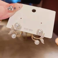 2022 korean new light luxury zircon fishtail pearl stud earrings for women fashion crystal imitation pearl sweet earring jewelry