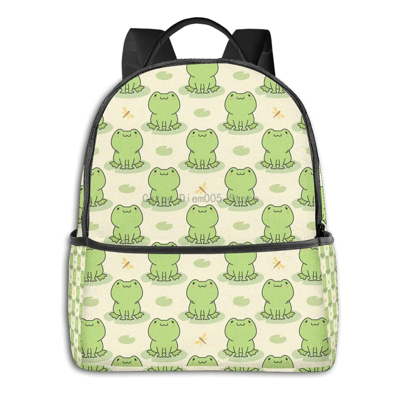 Cute Cartoon Frog and Dragonfly Backpack for Mens Womens School Travel Shoulder Backpack