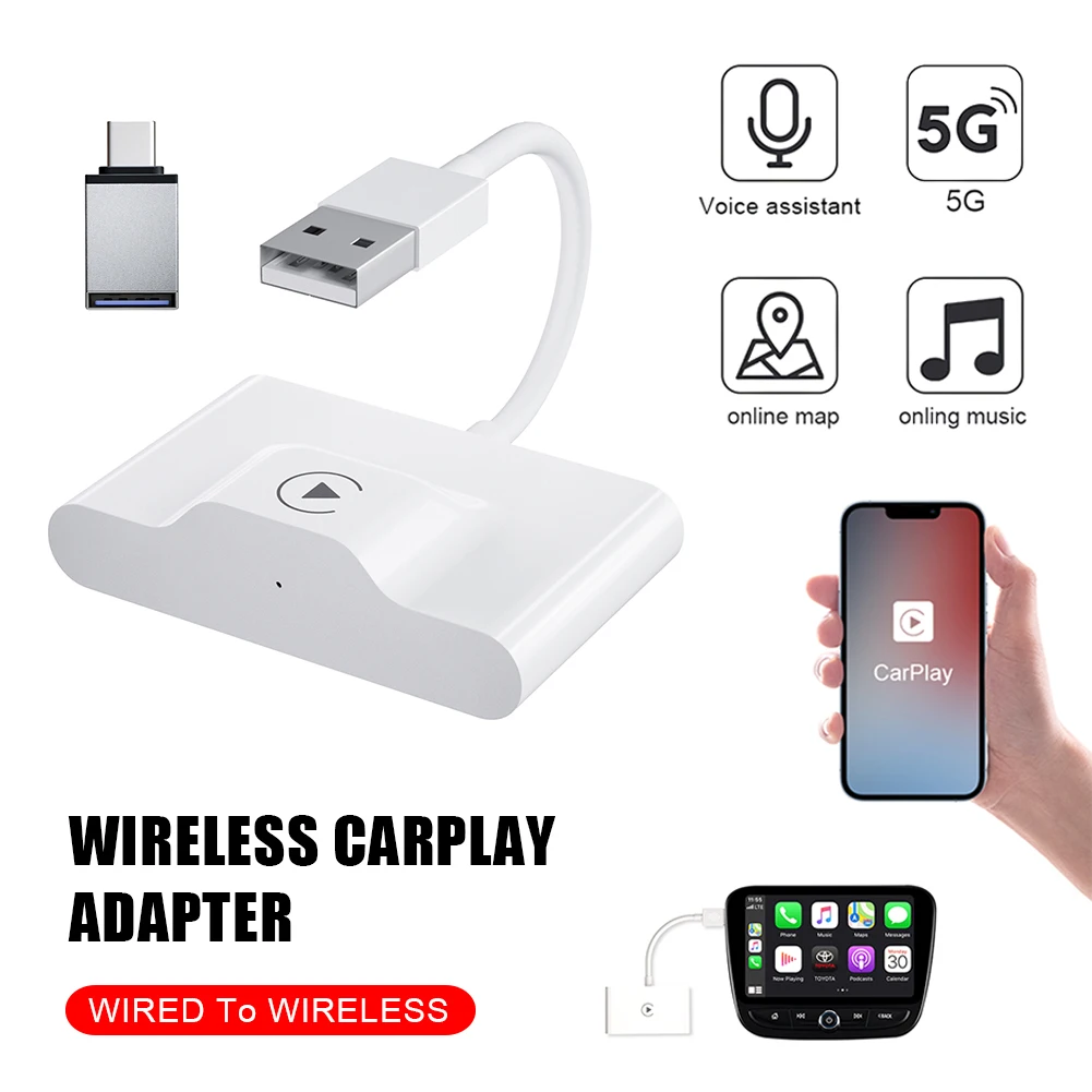 

Беспроводной адаптер CarPlay для IPhone, Apple CarPlay, 2,4G и 5G, Wi-Fi, Автоматическое Сопряжение, обновление OTA, Plug And Play, онлайн обновление Wi-Fi