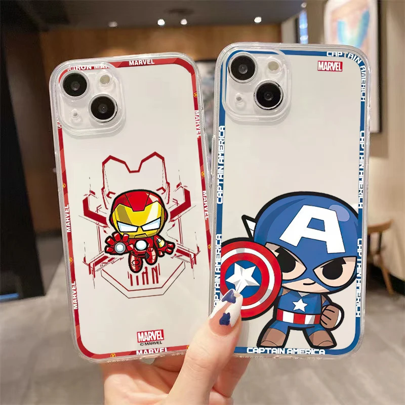 

Cartoon Cute Avengers Clear Phone Case For iPhone 13 12 Pro Max Mini 11 Pro X XR XS Max 6 6S 7 8 Plus Se2 Full Protection Shell