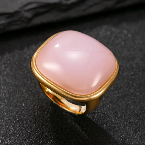 Винтажное квадратное кольцо из натурального камня для женщин, кольцо из нержавеющей стали с PVD-позолоченным ювелирным изделием