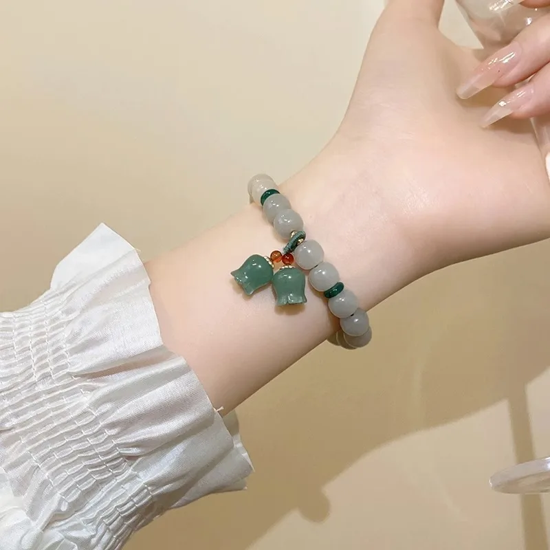 100% натуральный Нефритовый камень сладкий цветок ланлии женский браслет