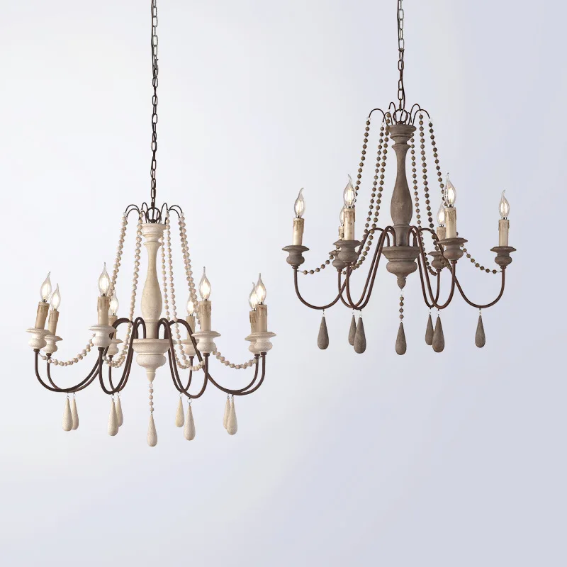 

American Rural French Pastoral Wood Chandelier Living Room Dining Room Bedroom Clothing Store Villa Chandelier