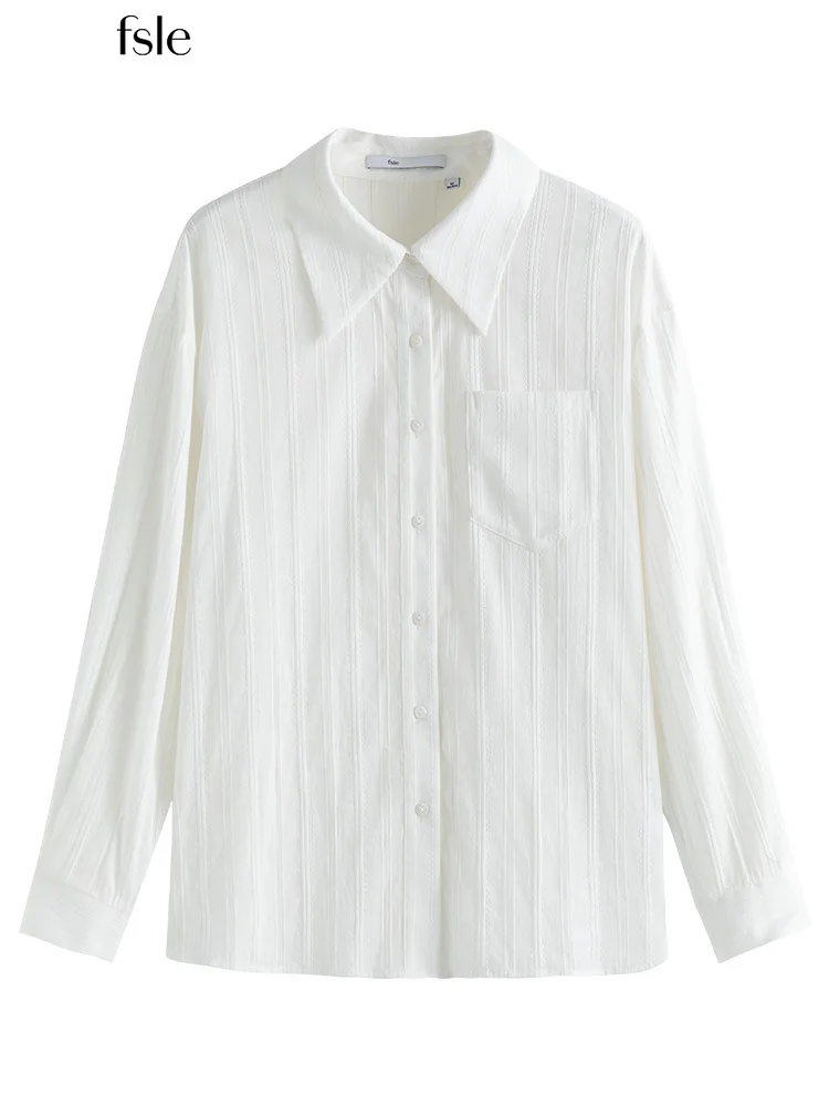 

FSLE Простой стиль Рубашка женская 2022 Осень Офисная леди Свободный Казуальные Коммутировать Все матчи Female Solid Tops
