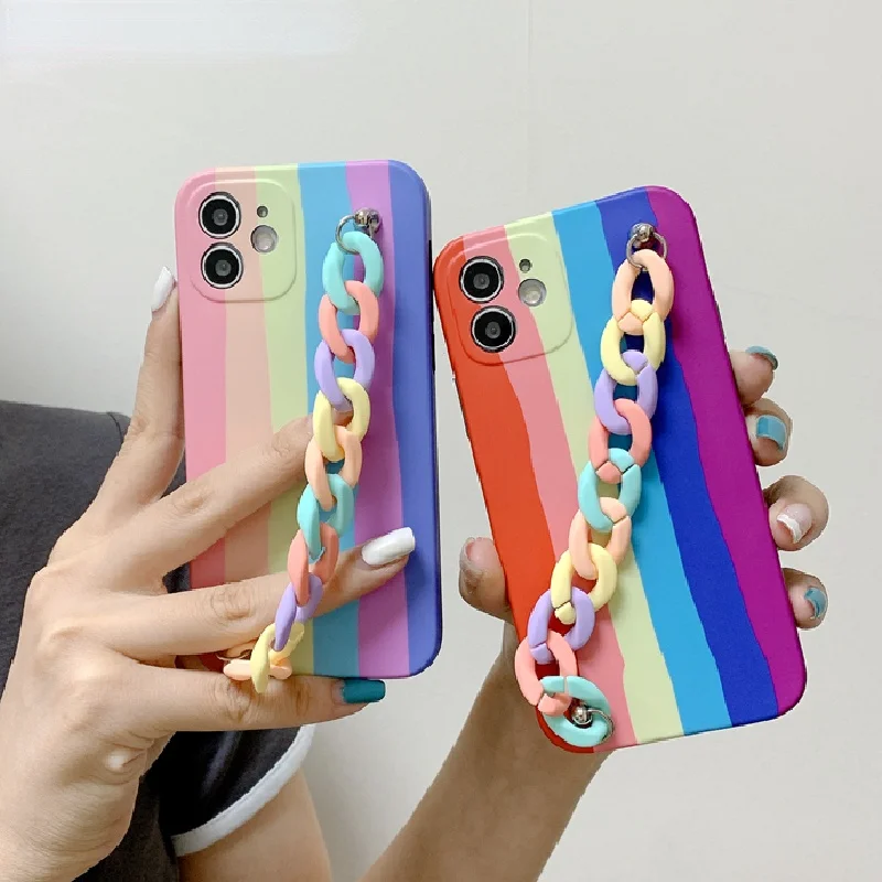 

SHACK 13 Pro Max custodia per cellulare con bracciale arcobaleno carino per iPhone 11 12 XR XS custodia protettiva per catena da