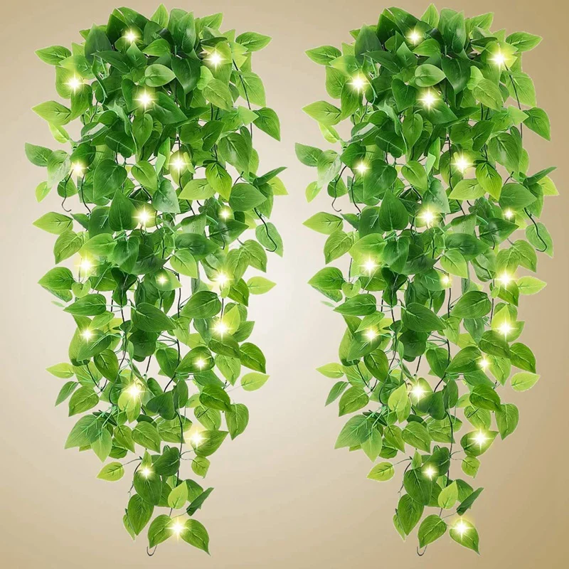 

Artificial Hanging Plants - 2Pcs Fake Plants Fake Ivy Vine Fake Ivy Leaves Kitchen Plants With 2Pcs Fairy Lights