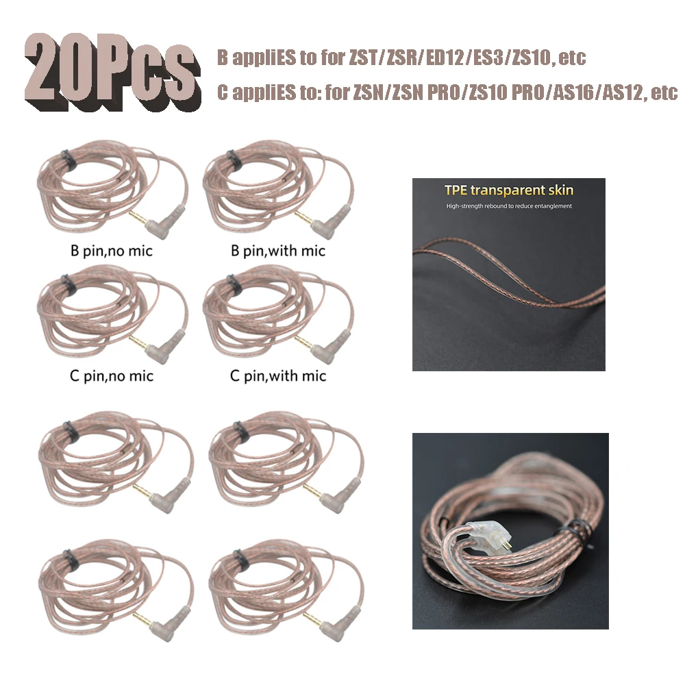 

20Pcs KZ Earphones Cable Oxygen Free Copper Cable Headphone Headsets Original Cable For ZSX ZAS ZSX EDX PRO EDS ESX ZEXPRO CCA