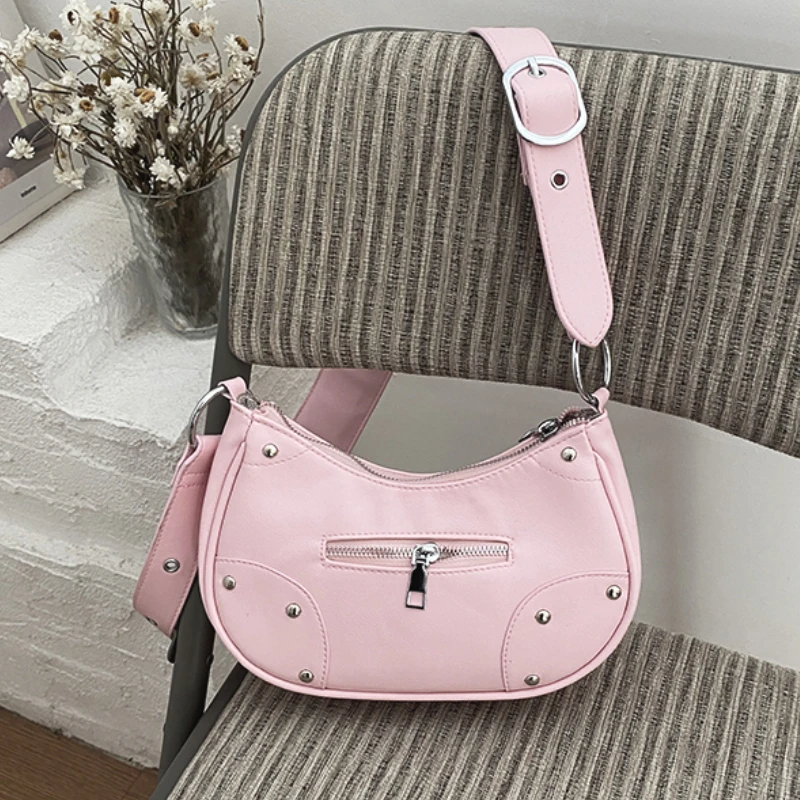 

Винтажная женская сумка с заклепками под подмышку с молнией, модные сумки, кошельки для женщин, женские сумки через плечо из искусственной кожи