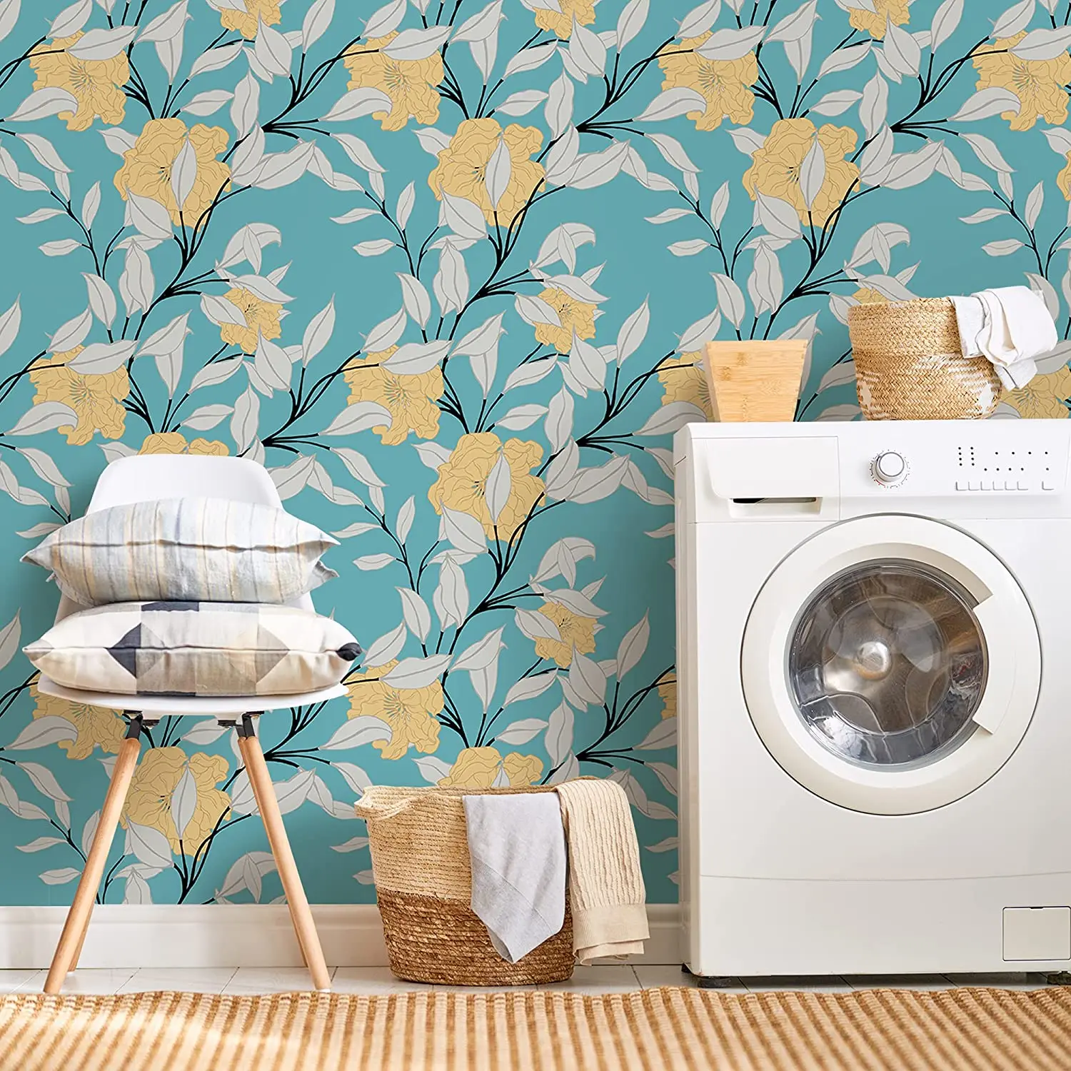 

Vinyl Watercolor Blue Floral Green Grass Peel And Stick Wallpapers Self Adhesive Removable Paper For Bedroom Home Decoration