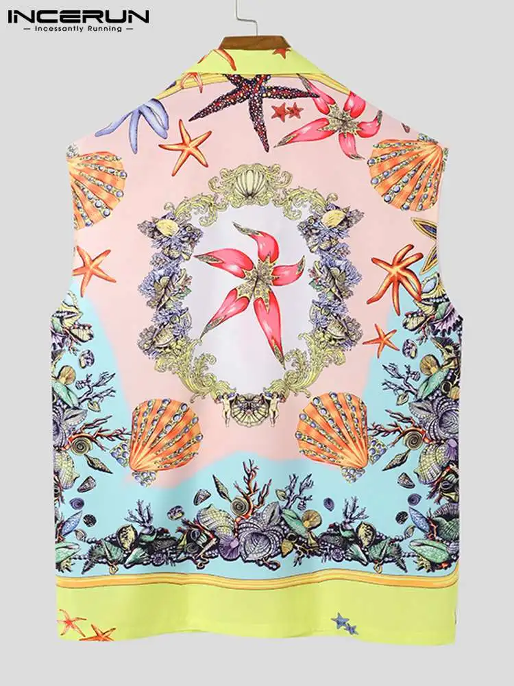 Fashion Casual Style New Men Hawaii Holiday Blouse Party Nightclub Style Sleeveless Tops Printed Buttons Up Shirt S-5XL INCERUN